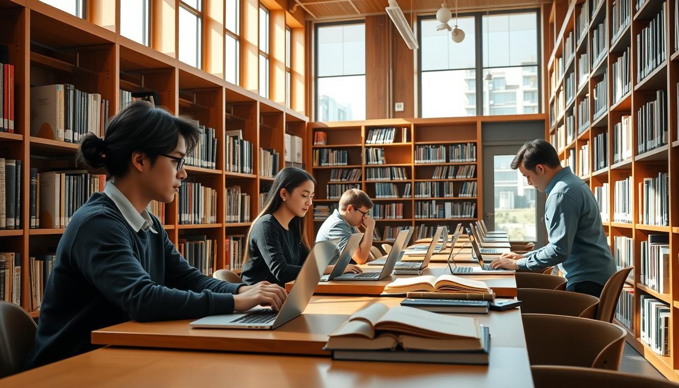 Students studying together in modern classroom
